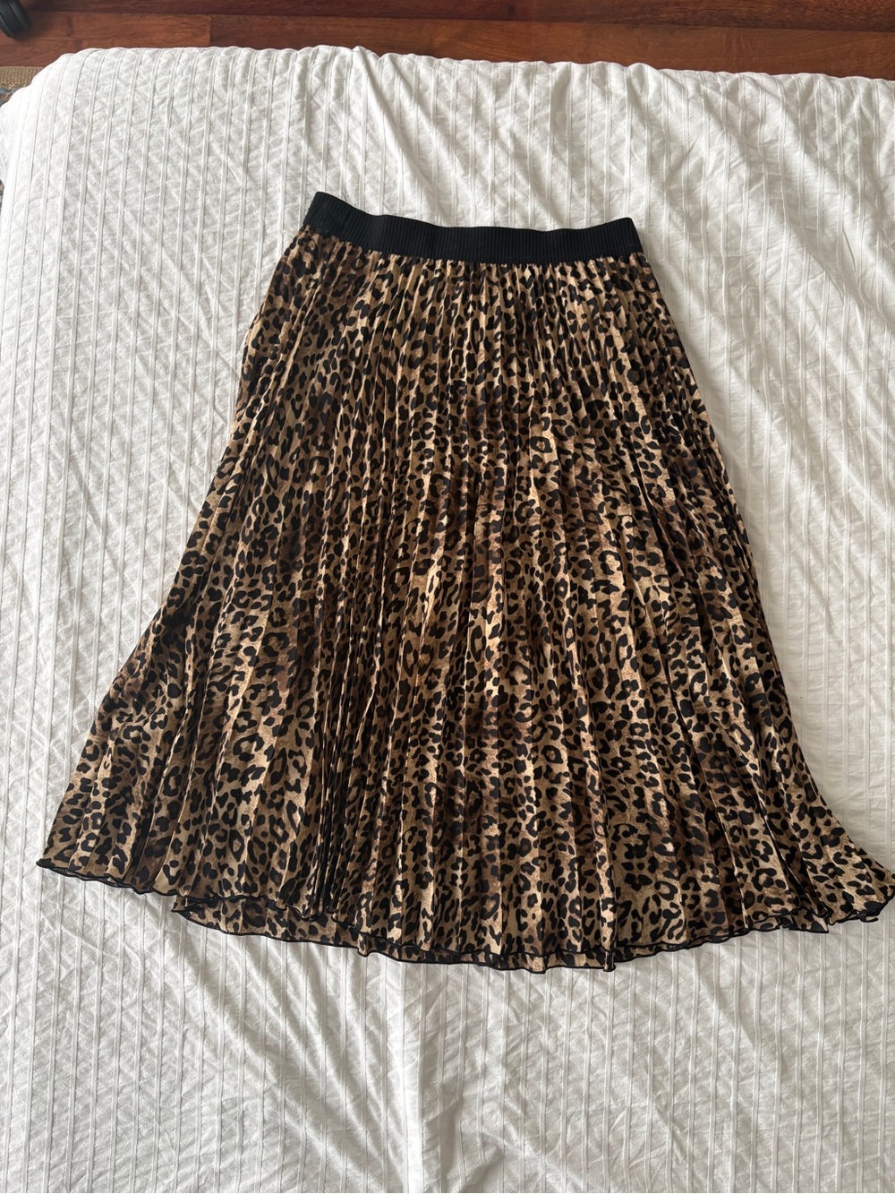 H&M Leopard Print Pleated Midi Skirt - Black & Brown